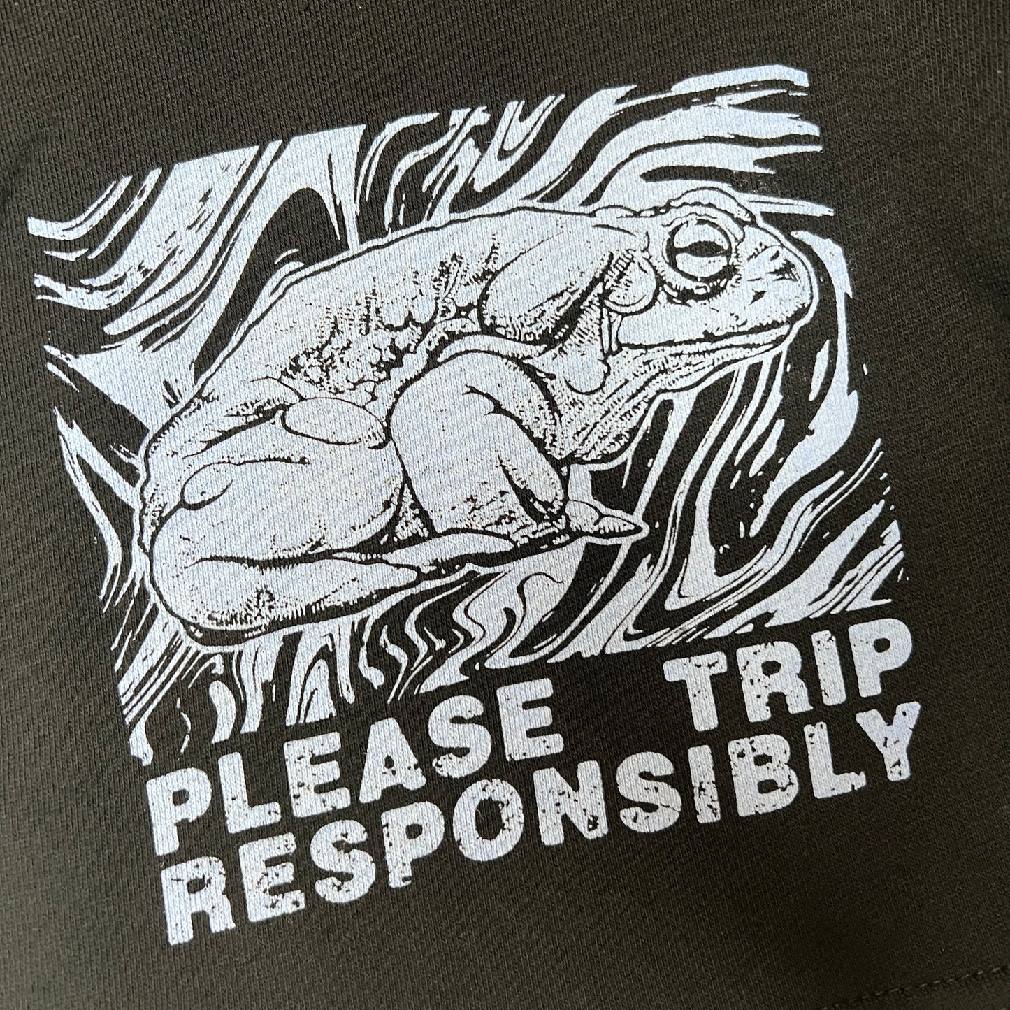 "Please Trip Responsibly" - Blue Sky on Black Sweatshorts