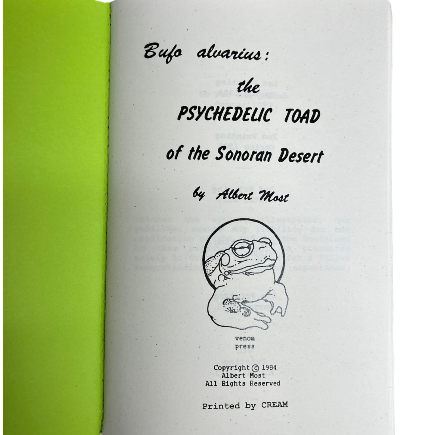 "Bufo Alvarius" - The Psychedelic Toad of the Sonoran Desert Pamphlet - 6th Printing