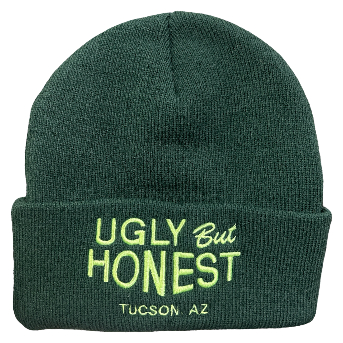 "Ugly But Honest" - Lime on Green Beanie