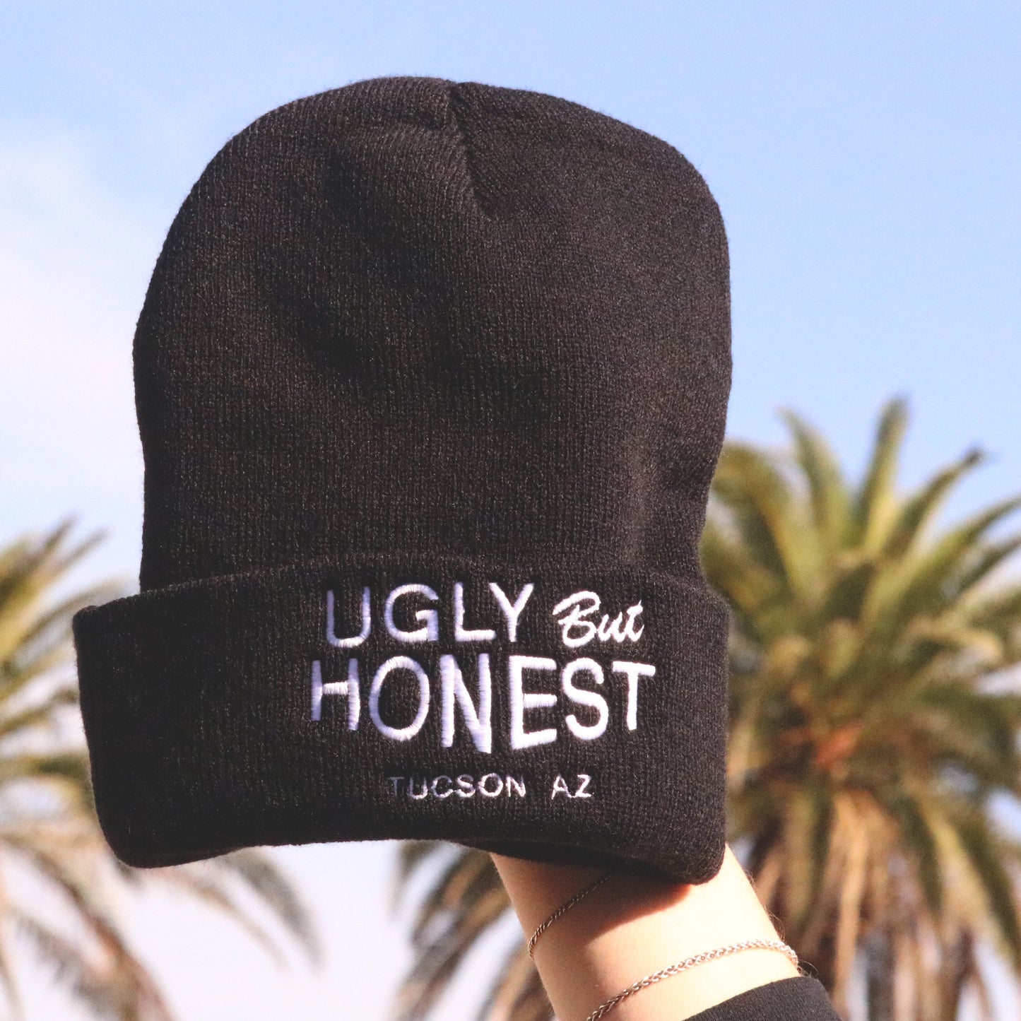 "Ugly But Honest" - White on Black Beanie