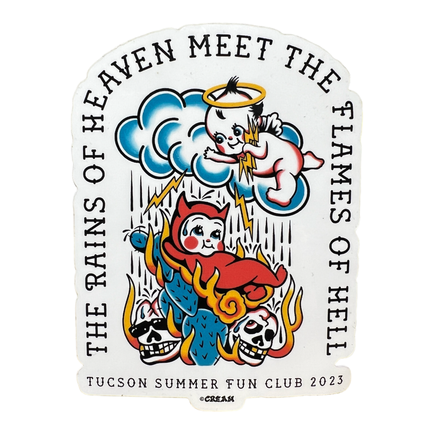 "Rains & Flames" - 4" x 3" Kewpie Sticker