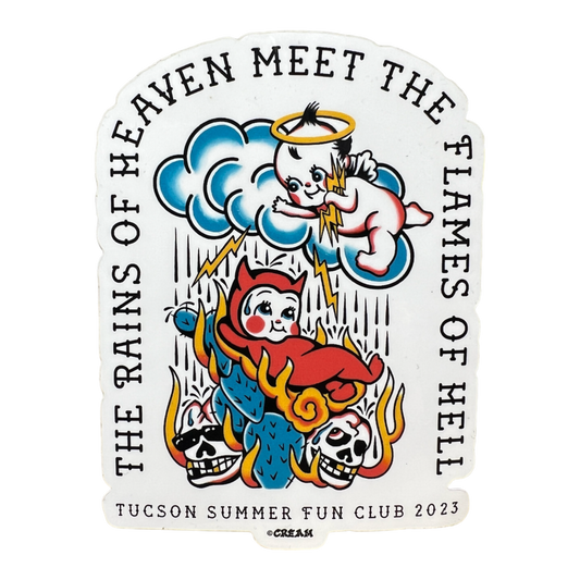 "Rains & Flames" - 4" x 3" Kewpie Sticker