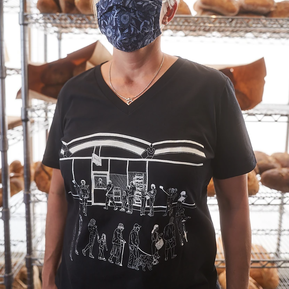 "Barrio Bread Line" - Black Jersey V-Neck Tee