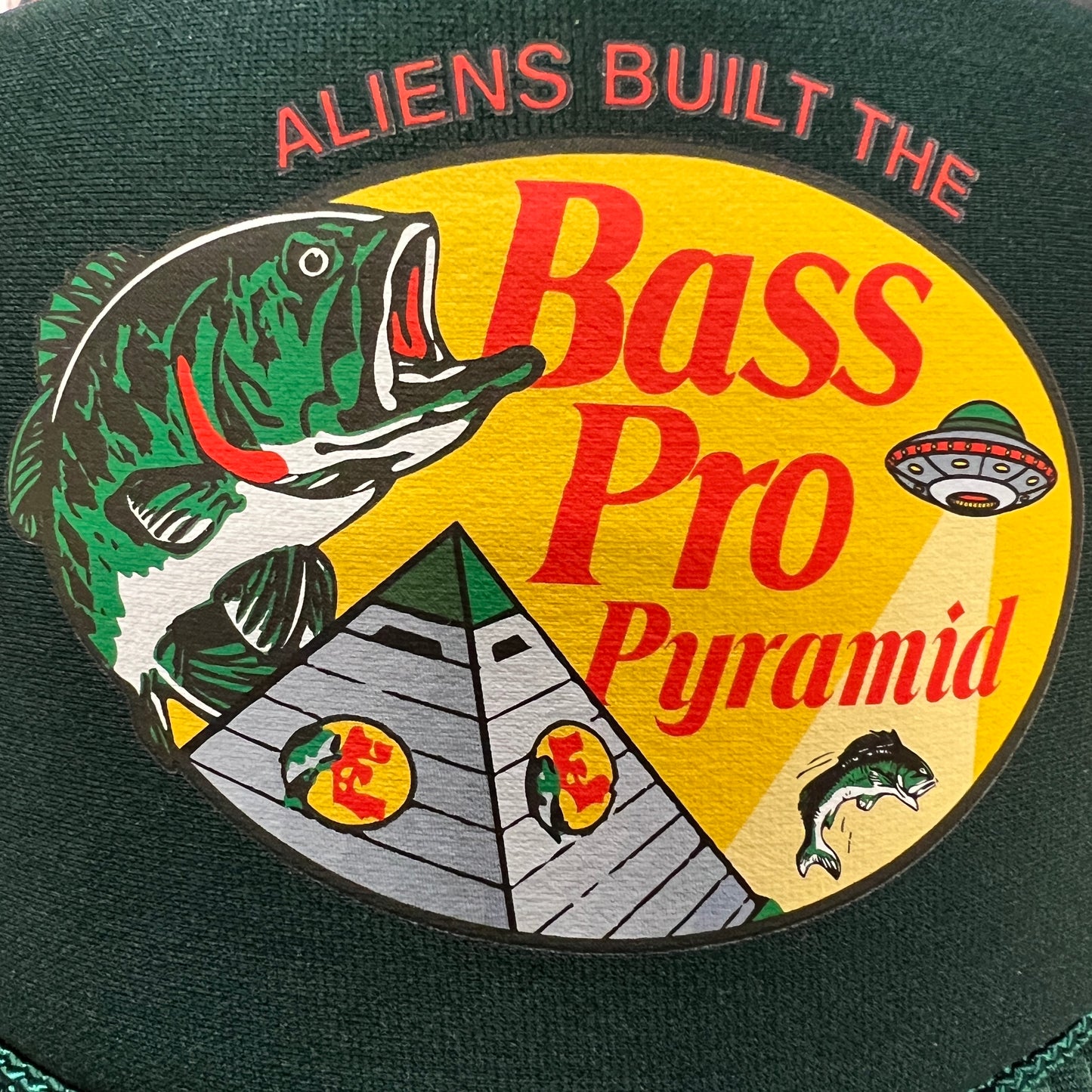 "Aliens Built The Bass Pro Pyramid" - Dark Green/Khaki Trucker Hat