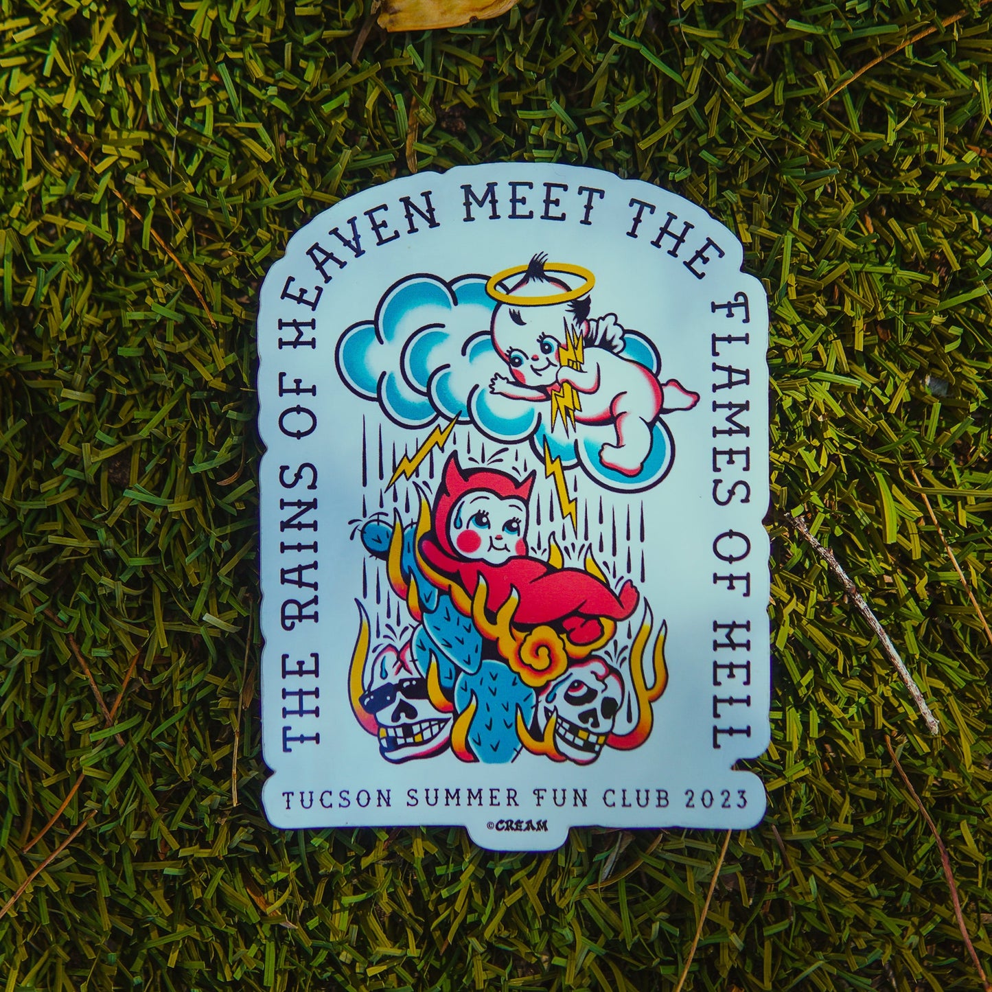 "Rains & Flames" - 4" x 3" Kewpie Sticker