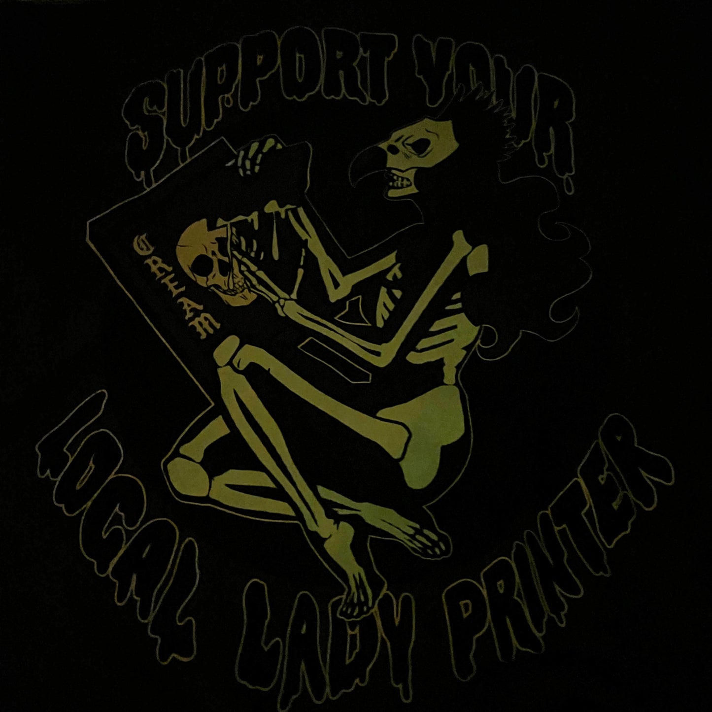 "Support Your Local Lady Printer" - Glow in the Dark Purple Tee