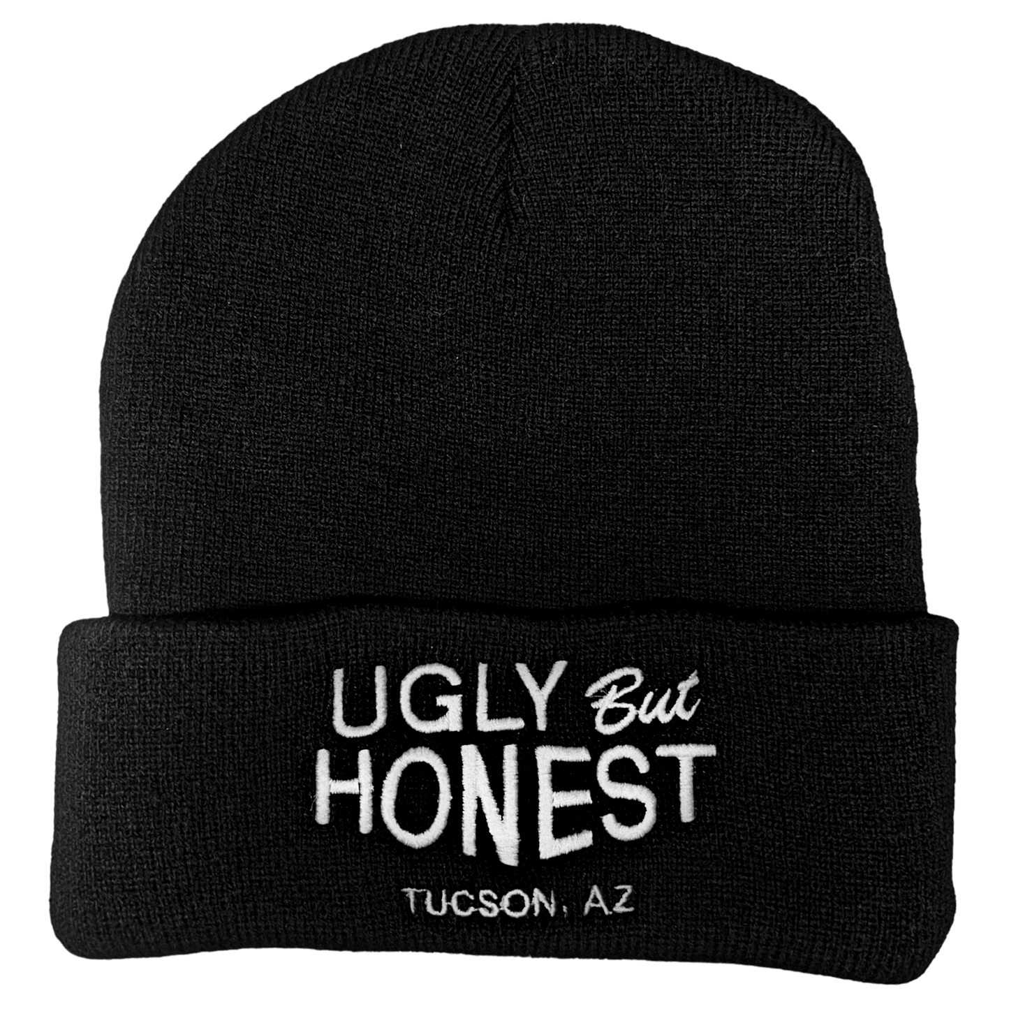 "Ugly But Honest" - White on Black Beanie