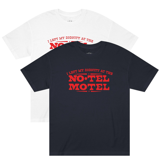 "No Tel Motel" - Red Print Tees