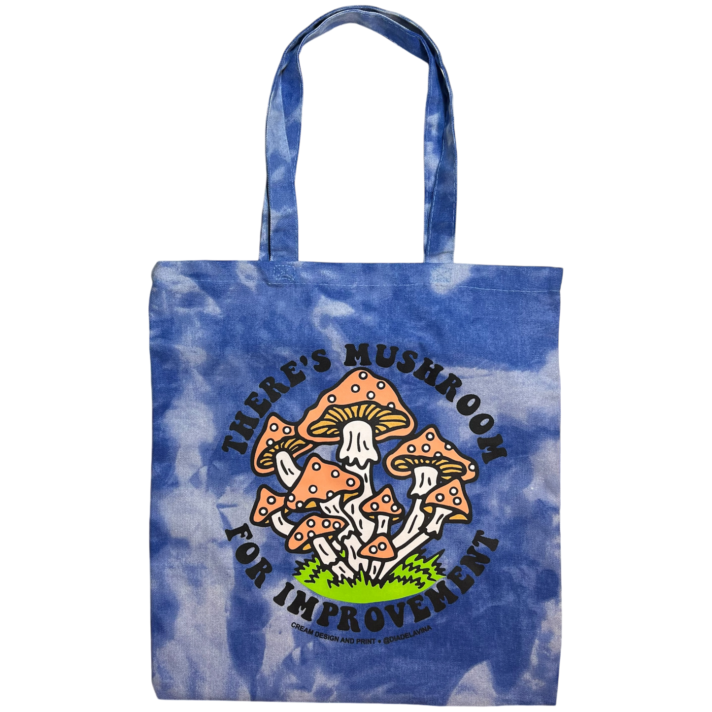 @diadelavina - "Mushroom For Improvement" - Blue Sky Tie Dye Tote Bag