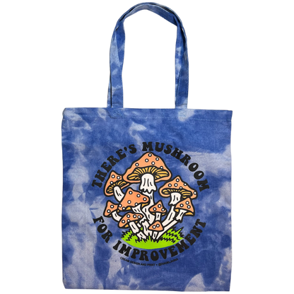 @diadelavina - "Mushroom For Improvement" - Blue Sky Tie Dye Tote Bag