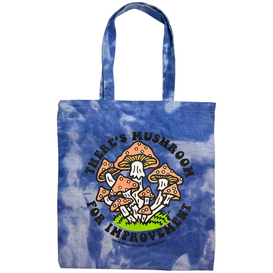 @diadelavina - "Mushroom For Improvement" - Blue Sky Tie Dye Tote Bag